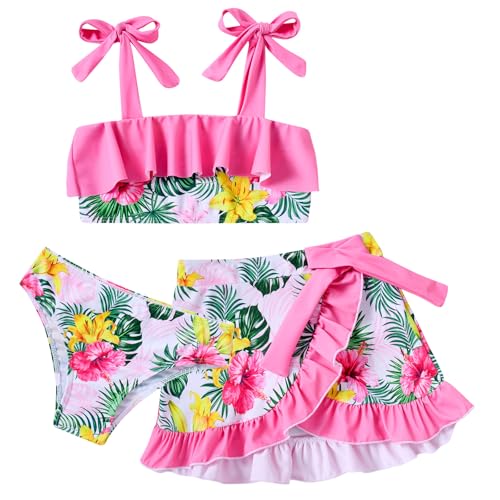 Image of ALISISTER Girls Swimsuit 3 Piece Bathing Suits Flounce Bikini Tankini Set Beach Swimwear with Cover Ups Skirt for 3-8 Years