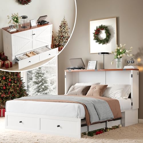 CECER Queen Size Murphy Bed with Tri-Folding Mattress，Murphy Bed with