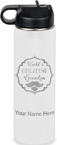 Miniatura 65 de LaserGram Botella de agua con tapa abatible de doble pared de 32 onzas con pajilla, grabado personalizado incluido (negro) Negro -,verde (camo