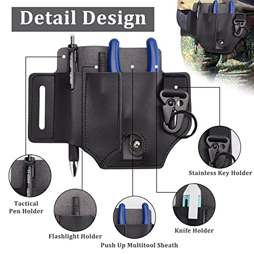 Image of GORGECRAFT Leather EDC Pocket Organizer for Men Leatherman Pen Holder Sheath Key Fob Flashlight Sheath Holster EDC Leather Pouch Multitool Sheath for Belt（Black）