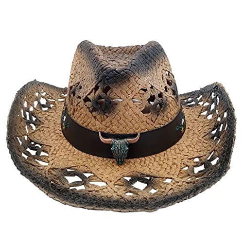 Image of SILVERFEVER Straw Cowboy Hat Cowgirl Hats Men Women Sun Hat Sombreros Vagueros Classic Western Accents Sombreros