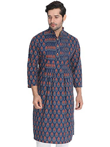 Image of VASTRAMAY Men's Navy Blue Cotton Kurta
