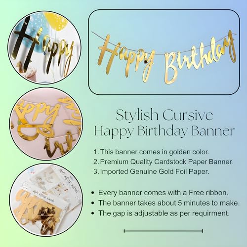 Image of 1iAM Happy Birthday Decoration Item Set Of 29 | 1 pc Cursive Banner, 2pcs White Net, 20 pcs Metallic & 4 Pcs Foil Balloons 1 pc Light, & 1 Pc Glue Dot For Hassel Free Decoration | B'day Decor Combo
