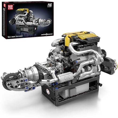 Mould King 10207 Tecnología V8 - Bloques de construcción de Motor Realista con pistón móvil, Regalo para niños y niñas y Amantes de los Coches (761 Piezas)