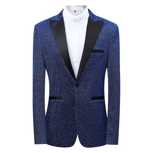 Mens Suit Blazer Slim Fit One Button Shiny Sequins Lapel Neck Formal Tuxedo Jackets for Party Prom Wedding Dinner - Main Image