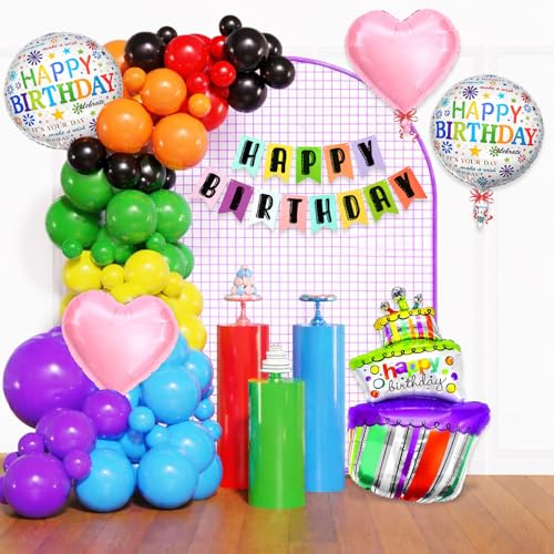 Image of Rozi Decoration Happy Birthday Decoration Kit Pack of 48 Pcs, Multicolor Birthday Party Decoration Set with Banner, Cake Foil Balloons, Heart Balloons & Latex Balloons for Kids & Home Celebration