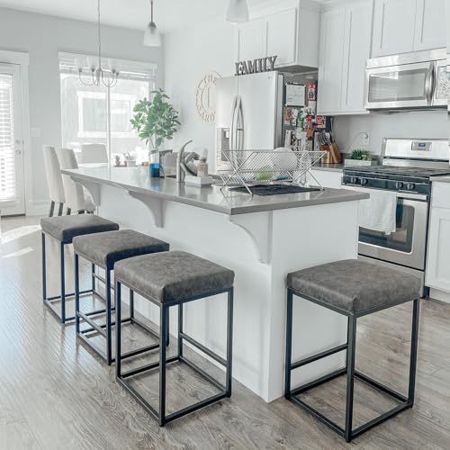 Butacos de Altura para Barra PHI VILLA, Juego de 4, Sin Espaldar, Estilo Moderno, para Isla de Cocina, Asiento en Cuero Sintético, Altura 24 pulgadas miniatura 1