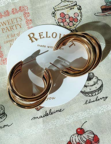 Triple Hoop Earrings Chunky Tube Gold Silver Earrings Minimal Statement Fashion for Women (gold)4