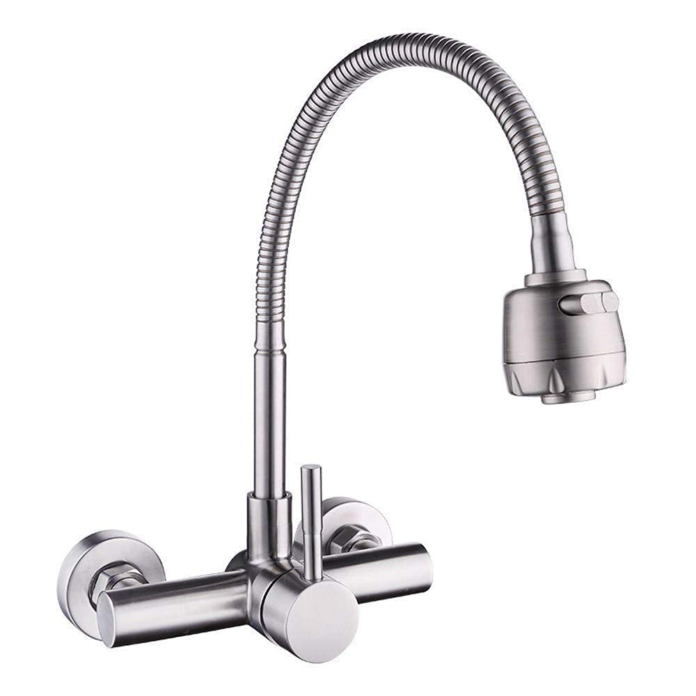 Grifos Monomando para Fregadero, Grifo Giratorio de Cocina, Acero Inoxidable Sus en la Pared, Fregadero de Tubo Universal de Calor frío, grifos de Doble Orificio, Grifo de Agua de efluente