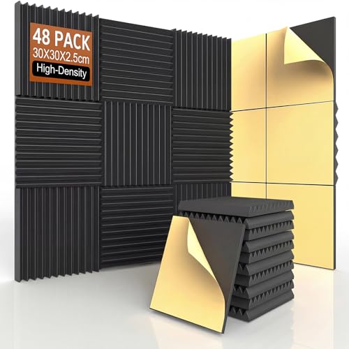 AUSLET 48 Pack Acoustic Foam Panels Sound Proofing Wedge Shape Acoustic Panels Made of Foam Soundproof Panels 30 x 30 x 2.5 cm Sound Absorbing Panels for Home Studio Gaming Room