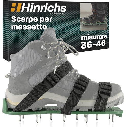 Hinrichs 2 Scarpe Chiodate Acciaio Inox per Prato - 30x13,3cm & punte 25mm - Arieggiatore Scarpe regolabili in lunghezza - Scarpe per Arieggiare il Prato