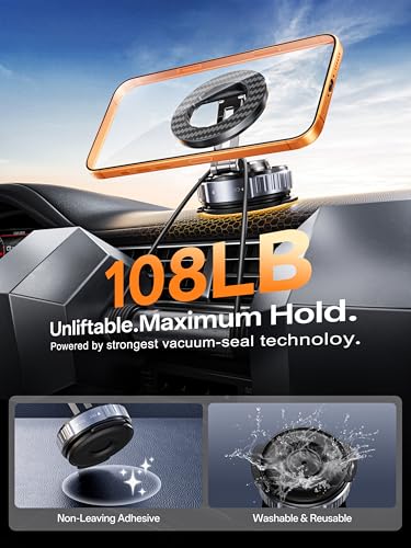 Image of Snanlen 2026 Upgraded Car Phone Holder for Magsafe [108LBS Strongest Suction] 360 adjustable vacuum magnetic phone holders, cell phone car mount for iPhone 17 Pro Max 16 15 14 13 Air Plus (Rose Gold)