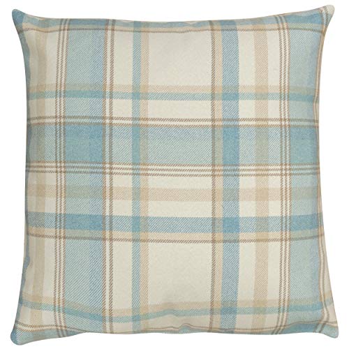 Linen Loft XL Cosy Checked Cushion Cover in Duck Egg Blue. Double Sided. 23 (58cm) Square. Balmoral Style Highland Tartan Check Pillow Case.