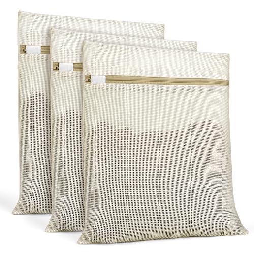 Image of Natural Cotton Mesh Laundry Bags 12x16" 3-Pack,Gentle Wash for Lingerie, Baby Clothes & Travel Essentials