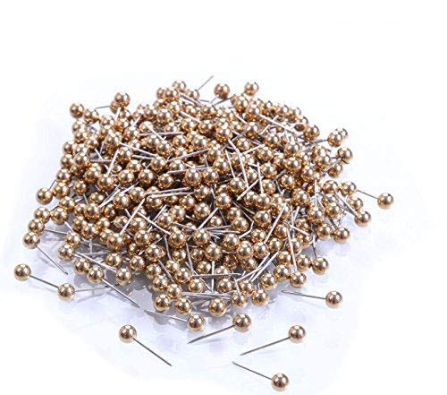 Tupalizy 4mm Small Round Head Map Tacks Pins for Home Office Bulletin Cork Board Use and DIY Craft Project, 100PCS (Bright Gold)