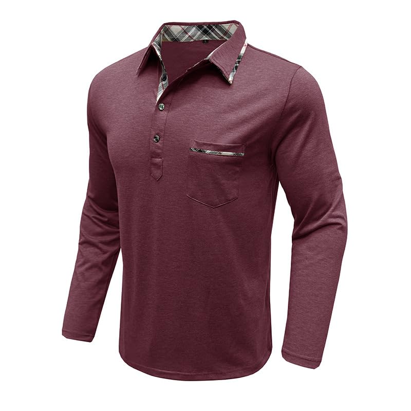 Mens Long Sleeve Polo Shirts Casual Button Moisture Cotton Tees Stylish Tops Golf Shirts with Pocket3