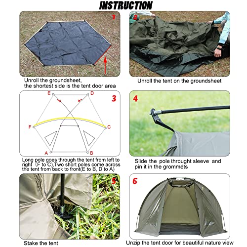 Dr.Fish Carp Fishing Tent Bivvy Quick Erect Lightweight Waterproof Day Shelter with Sides Include Ground Sheet Carry Bag for Spring Summer Autumn Fishing Trip - Image 3