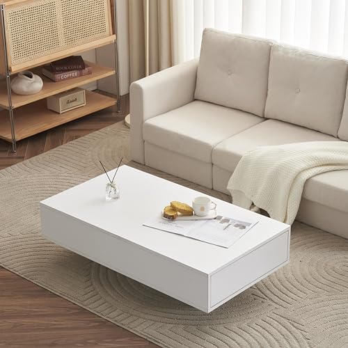 ローテーブル 引き出し付き センターテーブル 収納付き 大容量 簡単開閉 パソコンテーブル 木製 収納 コーヒー カフェ ファサイド 組み立て簡単 北欧風 おしゃれ 幅100cm (ホワイト)