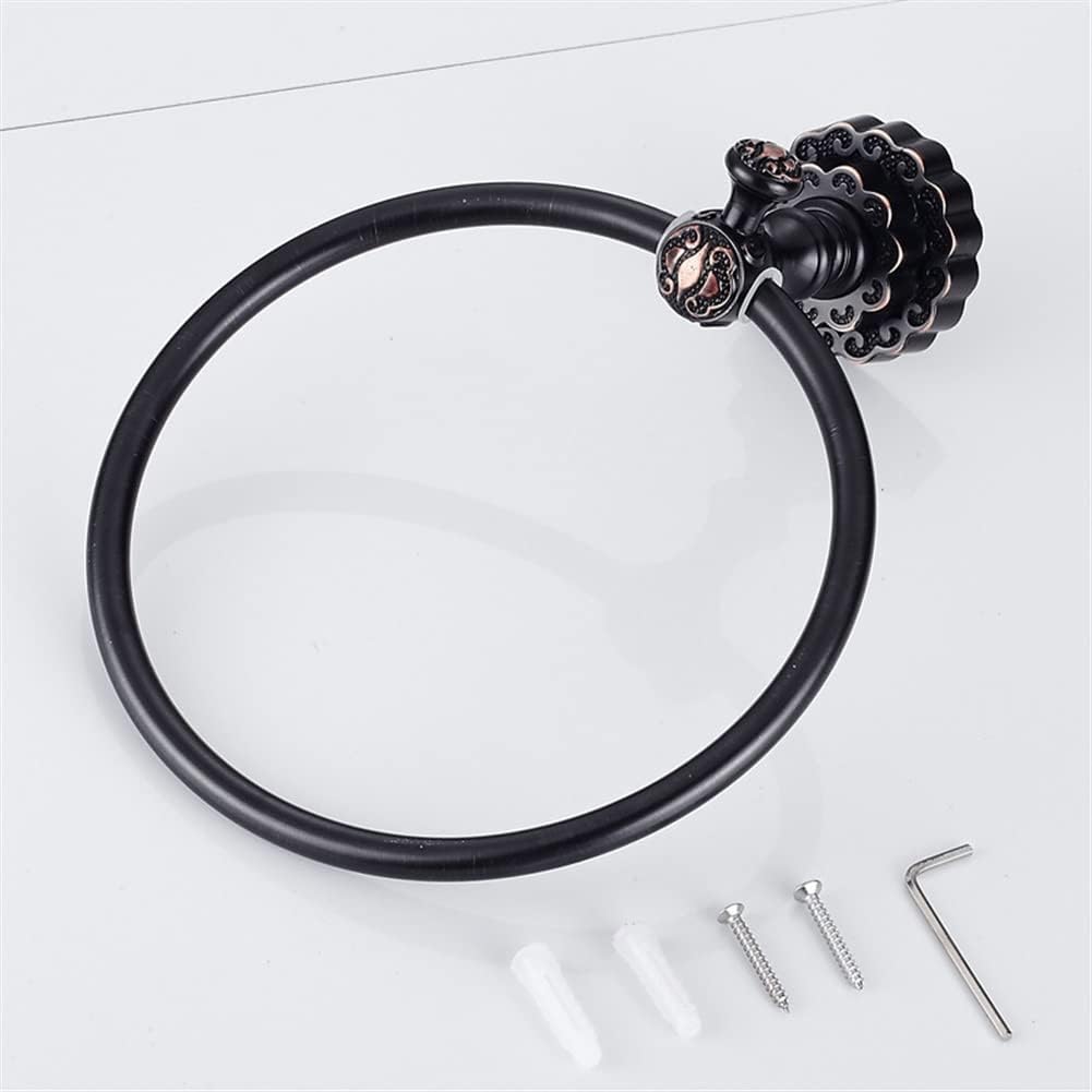 LSLYTQ Towel Rings, Solid Brass Black Towel Holder, Bath Shelf, Towel Rack Hangers, Luxury Bathroom Accessories Wall Mounted