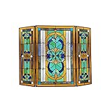 CHLOE Lighting Palace Tiffany-Style 3pcs Folding Victorian Stained Glass Fireplace Screen 40" Width