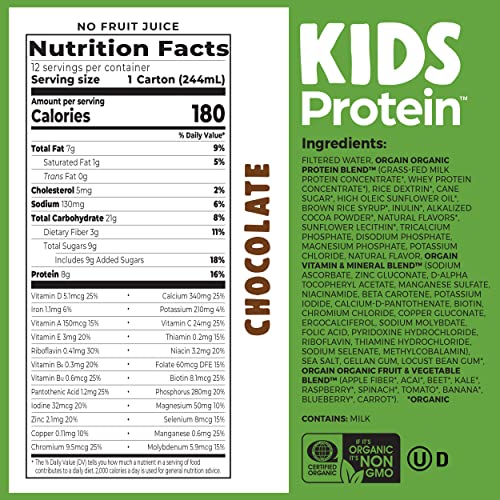 Orgain Organic Kids Protein Nutritional Shake, Chocolate - 8G Of Protein, 22 Vitamins & Minerals, Fruits & Vegetables, Gluten Free, Soy Free, Non-Gmo, 8.25 Fl Oz (Pack Of 12) #TOP1