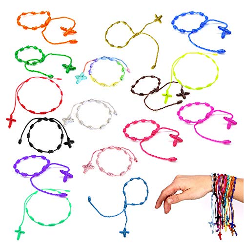 YouU 16 Pcs Handmade Rosary Cross Bracelets Pulseras Decenarios