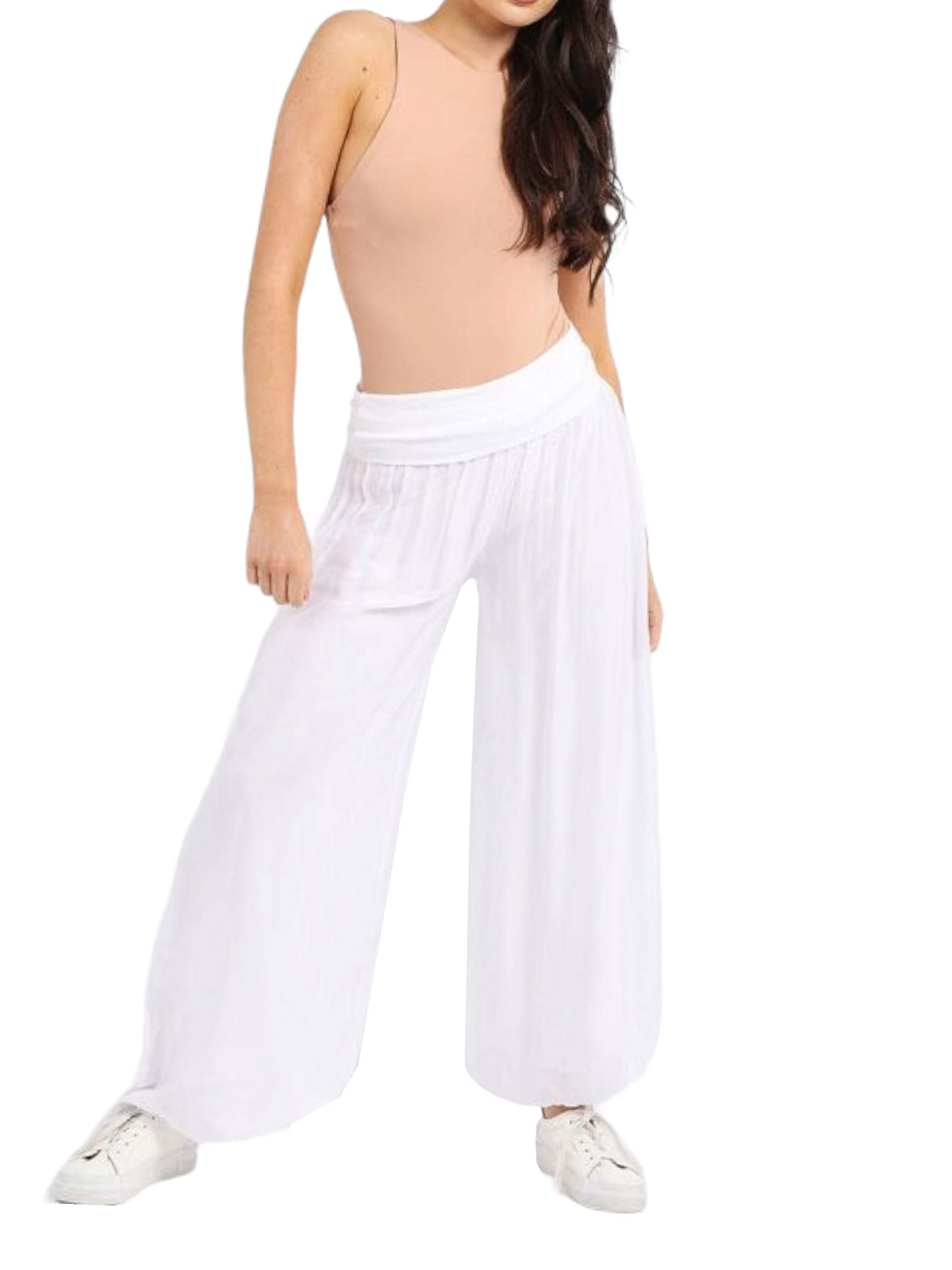 Alam Exclusive Women's White Trousers Lagenlook Quirky Boho Harem Baggy Elegant Layer Silk Puffball Palazzo Pants Summer Party For Her (As8, Numeric, Numeric_8, Numeric_14, Regular, Regular, )