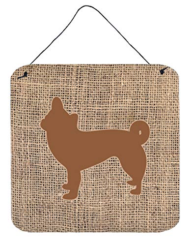 Caroline's Treasures BB1068-BL-BN-DS66 Chihuahua Burlap and Brown BB1068 Wall or Door Hanging Prints Aluminum Metal Sign Kitchen Wall Bar Bathroom Plaque Home Decor, 6x6, Multicolor