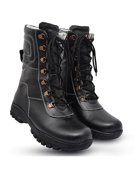 Snow Boots with Fur : Black leather Snow/Winter boots with full fur inside with memory foam footpad & Rubeer sole. Article: 704Black+Fur