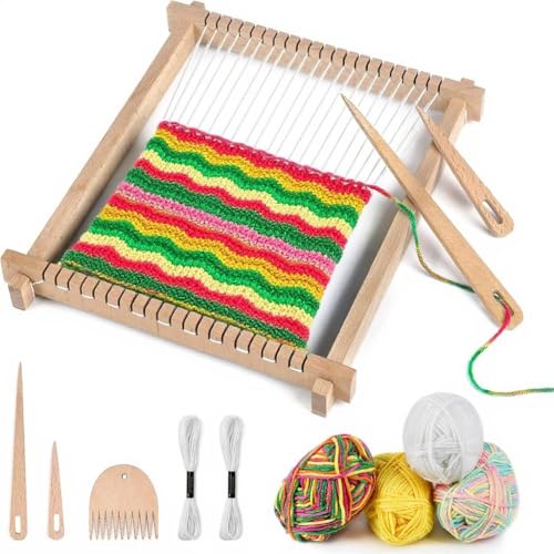 adorbox Weaving Loom, Wooden Weaving Loom for Kids Adults, 9x11inch Handmade Knitting Loom for Beginners Adults Kids with Yarn Rods Combs Shuttles Rubber Bands and Instructions