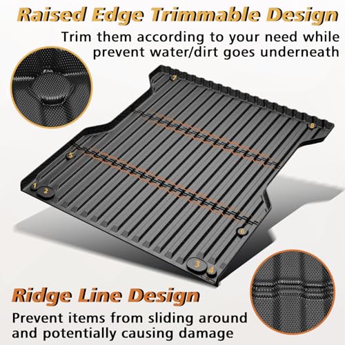 Image of TripleAliners Truck Mat Compatible with 2024-2026 Toyota Tacoma 5FT Accessories, Truck Bed Mat Heavy Duty Custom Fit All Weather Protection TPE Pickup Liner, with Tailgate Mat