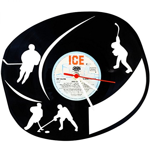 GRAVURZEILE Wanduhr aus Vinyl Schallplattenuhr „Ice Hockey“ Upcycling Design Uhr Wand-Deko Vintage-Uhr Wand-Dekoration Retro-Uhr Made in Germany