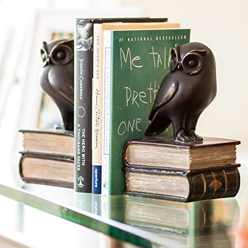 Danya B. Owl Bookends Decorative Rustic Bookshelf Decor - Owls Bookend Set For Heavy Books - Bronze Finish #TOP2
