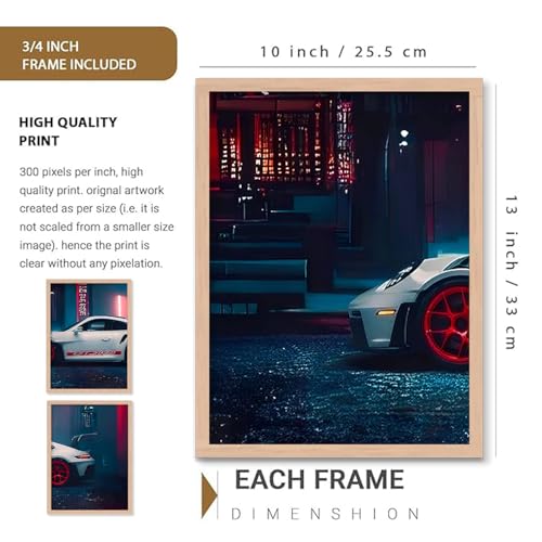 Image of TASVEE Car wall posters | set of 3 wall frames | posters for wall | Wall Decoration for Bedroom, Living Room & Office | Best Gift for Boys & Car Lovers (A7, MEDIUM 10X13, Framed)
