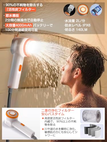 morinogo ポータブルシャワーヘッド 電動充電式