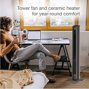 Lasko Oscillating All Season Tower Fan and Space Heater in One for Home with Adjustable Thermostat, Tip-Over Switch, 4 Fan Speeds, 3 Heat Settings and Remote Control, 42 Inches, 1500W, Gray, FH515 Lasko Oscillating All Season Tower Fan and Space Heater in One for Home with Adjustable Thermostat Tip Over Switch 4 Fan Speeds 3 Heat Settings and Remote Control 42 Inches 1500W Gray FH515