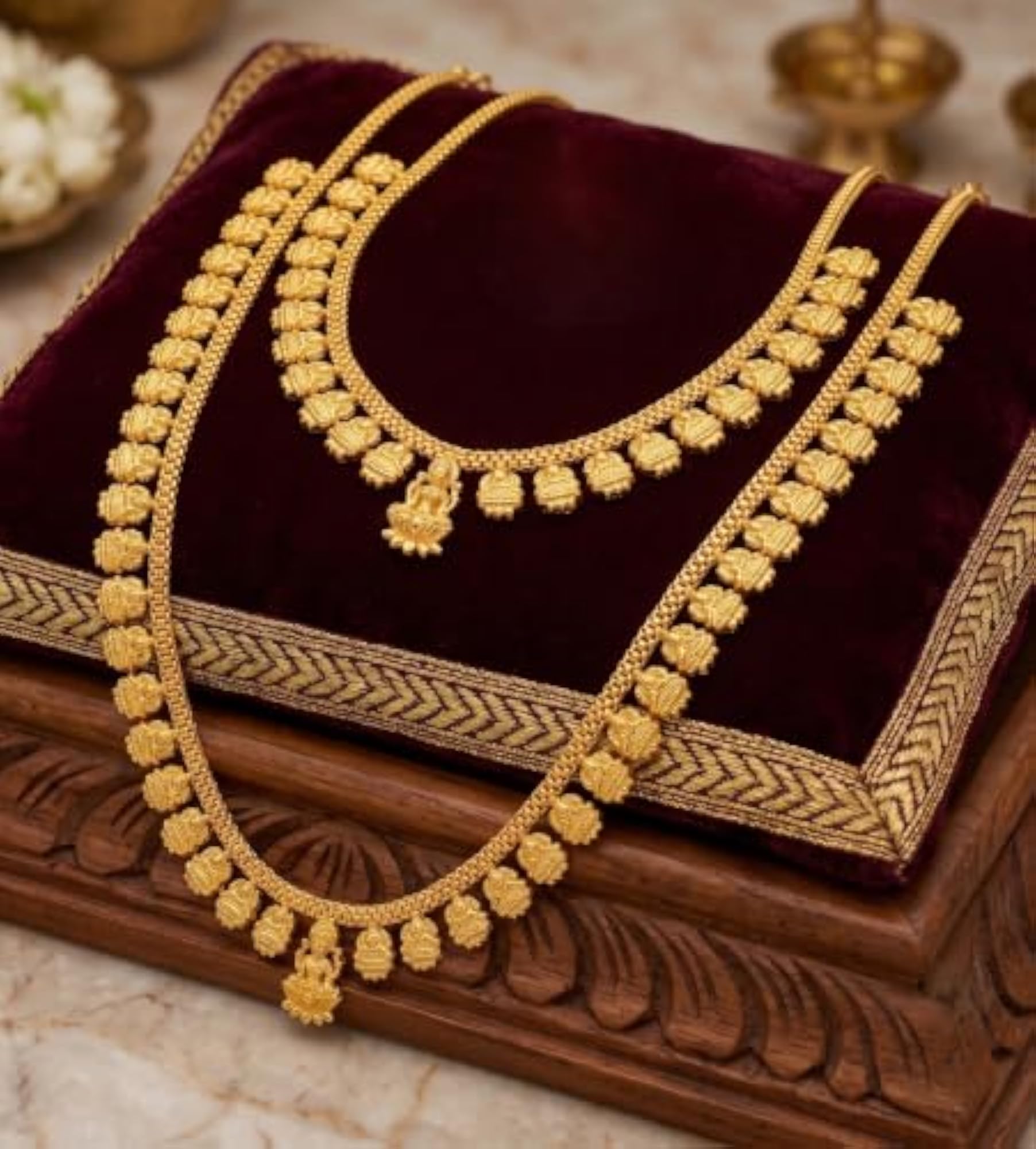 Micro Gold Plated Goddess Lakshmi Temple Jewellery Combo Set