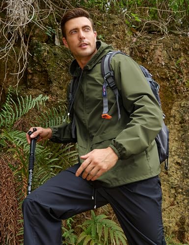 Image of Mens Rain Jacket Lightweight Waterproof Raincoat with Hood Packable Windbreaker Jacket Hiking Cycling