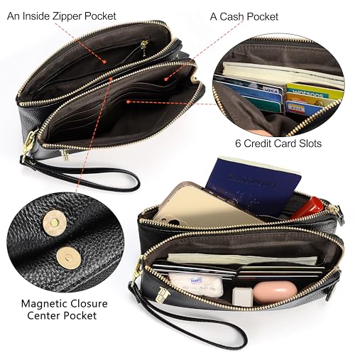 Image of YALUXE Genuine Leather Wristlet Handbags Purses Cell Phone Pocket Clutch Wallet Crossbody Bags for Women