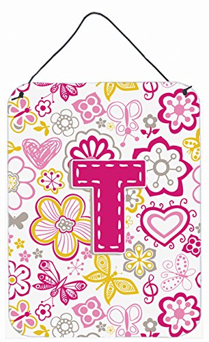 Letter T Flowers and Butterflies Pink Wall and Door Hanging Prints
