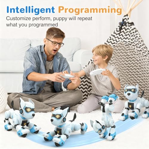 PRANITE Roboter Hund, Programmierbarer Roboterhund Kinder Ferngesteuerter Spielzeug, Wiederaufladbar, Tierimitation, Sprachsteuerung, Gestensteuerung, Musik, Tanz, für Jungen Mädchen
