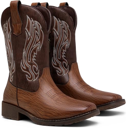 Image of Jousen Cowboy Boots for Men Embroidery Men's Western Boots Retro Square Toe Mens Boot Botas Vaqueras Para Hombre