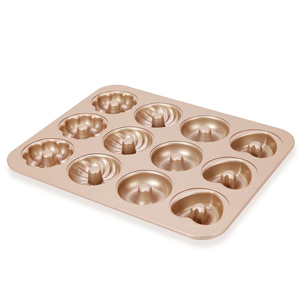 Sartén Para Rosquillas Con Revestimiento Antiadherente De 12 Cavidades Para Hornear En El Horno, Bandeja Para Hornear Pasteles Con Mini Cavidades Estriadas De Acero Al Carbono