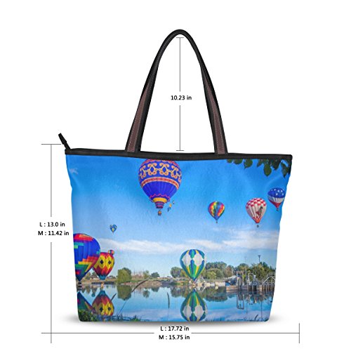 Women's Handbag Microfiber Large Tote Shoulder Bag, Hot Air Balloon Pattern2