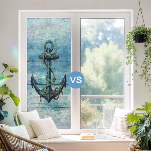 Película decorativa para ventana con ancla azul marino 17.7x39.3in miniatura 3