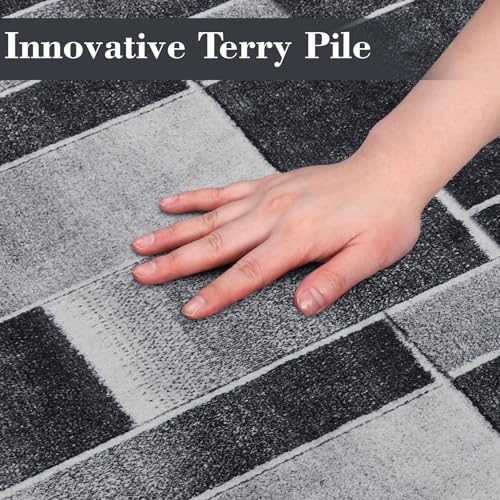 Washable Indoor Runner Rug with Rubber Backing, Modern Geometric Patchwork Aesthetic Carpet for Bedroom, Living Room, Hallway, Entryway, Washable Rug Rockwood Collection, 2x6 ft Black by GarveeHome - Image 9
