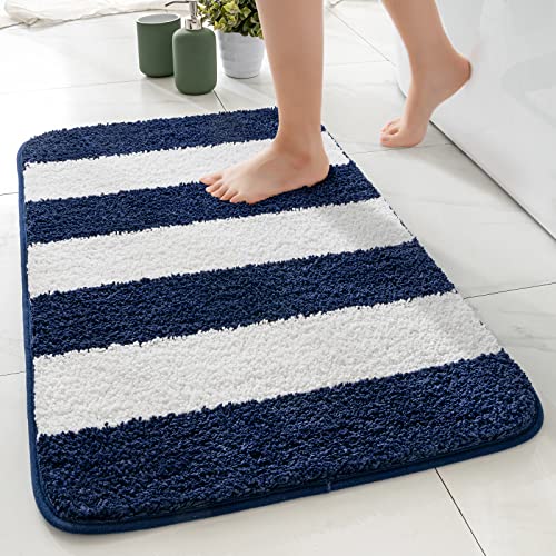 MIULEE Bath Mats Non-Slip Bathroom Mat Stripe Rug Soft and Absorbent Bathroom Mat Machine Washable Shower Mat Kitchen Entrance Suitable for Baths Showers and Toilets 40x60cm Navy blue