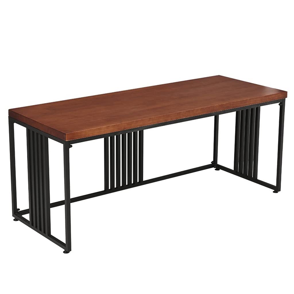JOMRTS Computer Desk Simple Solid Wood Wrought Iron Frame Computer Desk, Easy-to-Assemble Notebook Workbench Conference Table (180x80x75cm)