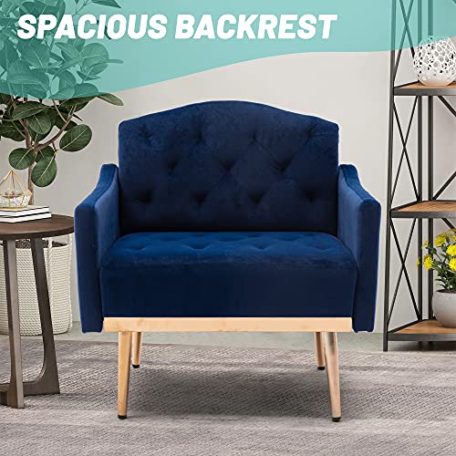 Joybase Velvet Armchair, Mid Century Modern Accent Chair, Wood And Steel Armchair For Living Room, Bedroom (Navy) #TOP7