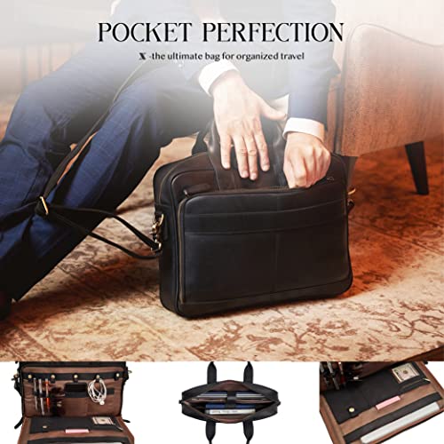 Luxorro Full Grain Leather Briefcase For Men, Top Choice Gifts For Men, Handcrafted Leather Laptop Bag With Multiple Compartments And Brass Hardware, Fits 15.6 Inch Laptop #TOP3